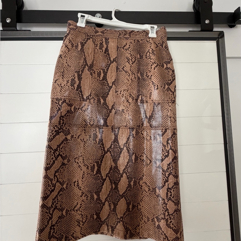 Brown Snake-Print Midi Skirt